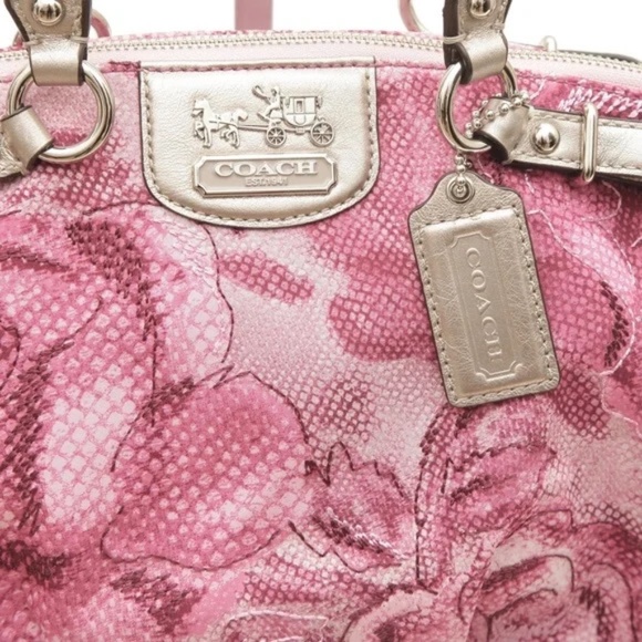 COACH OUTLET Floral Textile Metallic Trim Tote Bag Zipper Shoulder Strap - Picture 2 of 9